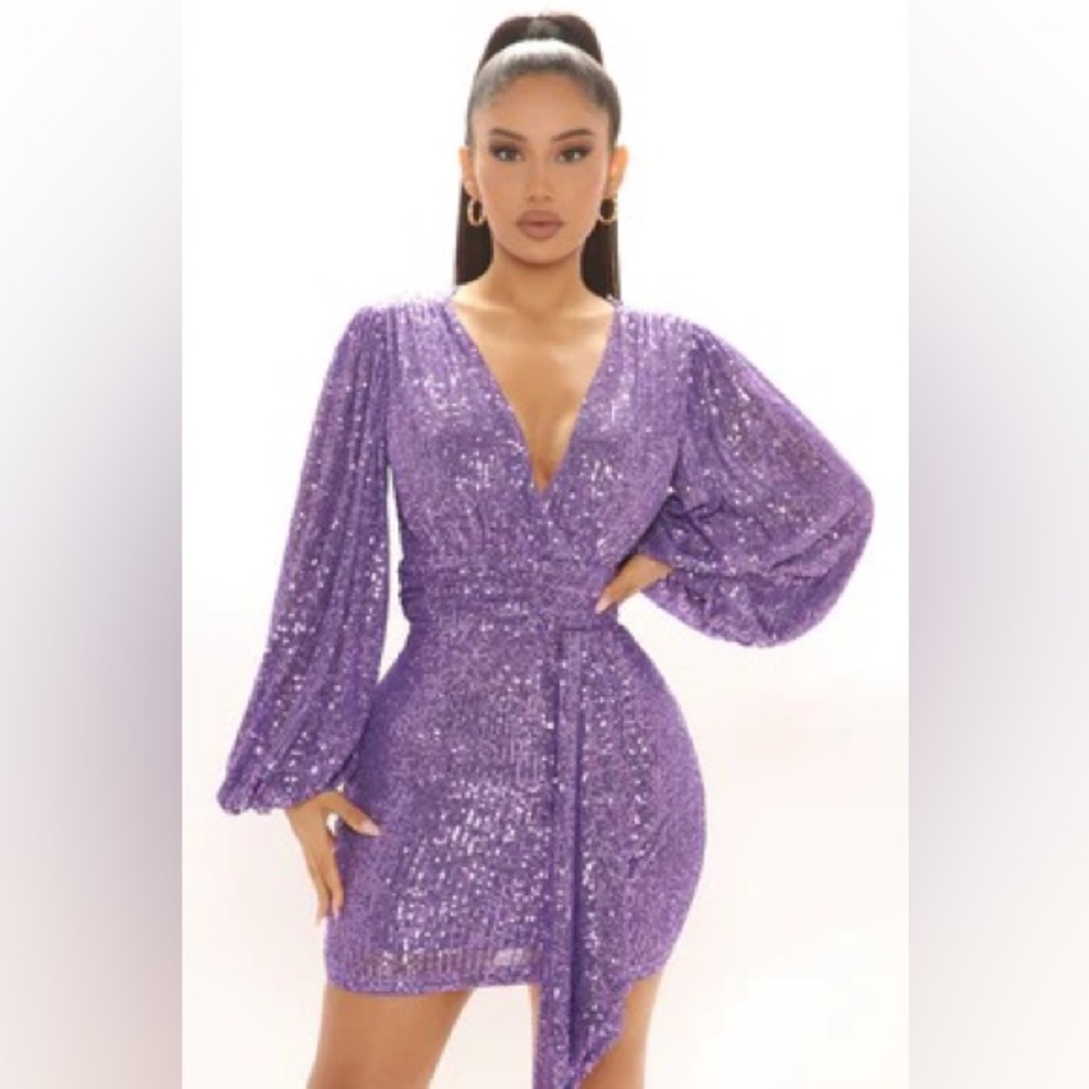 Fashion Nova sequin lavender dress 1x nwt